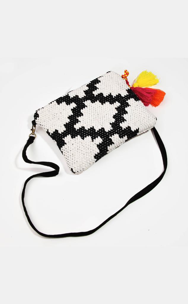 Jessica Black & White With Tassels Clutch or Cross Body Bag