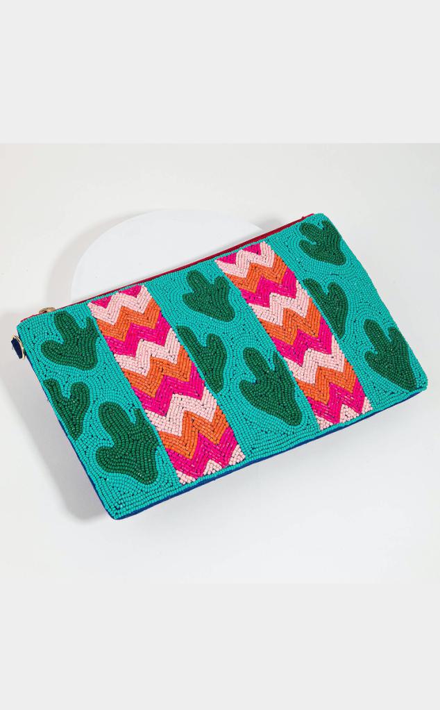  Boho Beaded Cactus Pattern Rectangle Clutch Bag forever young swimwear